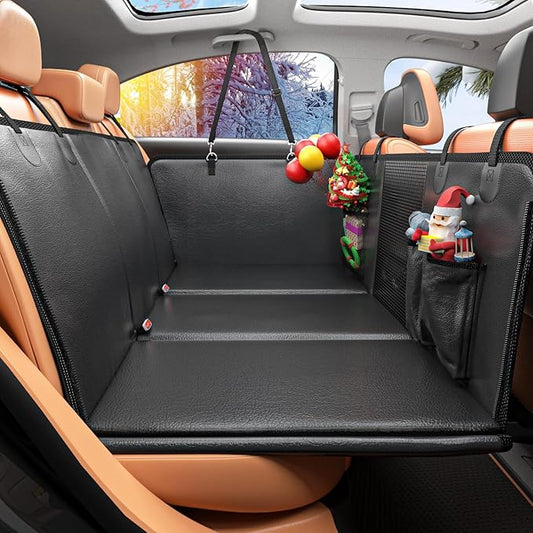 Back Seat Extender for Dogs - PU Leather Dog Car Seat Cover for Back Seat with Hard Bottom - 100% Waterproof, Scratch-Proof and Anti-Slip Dog Hammock for Cars and SUVs (Holds 400 lbs)