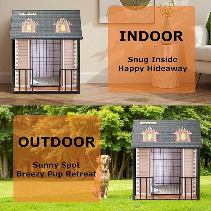 Heavy Duty Dog Crate for Small/Medium Dogs Indoor & Outdoor 33.4” Chew Proof Metal Dog Cage with Lockable Door & Removable Roof Elevated Design for Training Kennel