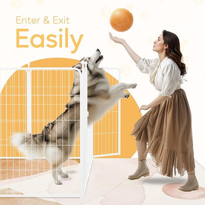 HealSmart Dog Playpen 40 Inch 8 Panels, Heavy Duty Metal Portable Pet Playpen Indoor Outdoor for Camping, Yard, RV, Garden Fence, Privacy Patio, White