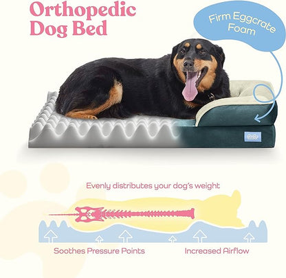 Orthopedic Sofa Dog Bed - Ultra Comfortable Dog Bed for Large Dogs - Breathable & Waterproof Pet Bed- Egg Foam Sofa Bed with Extra Head and Neck Support - (Large, Blue & White)