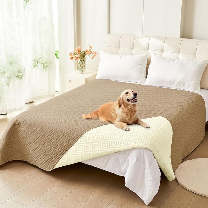 hyha Waterproof Dog Blanket, Soft Pet Bed Blankets, Waterproof Sofa Couch Cover for Dogs Washable, Reversible Pet Couch Covers for Sofa Furniture (52x82 Inch, Camel/Beige)