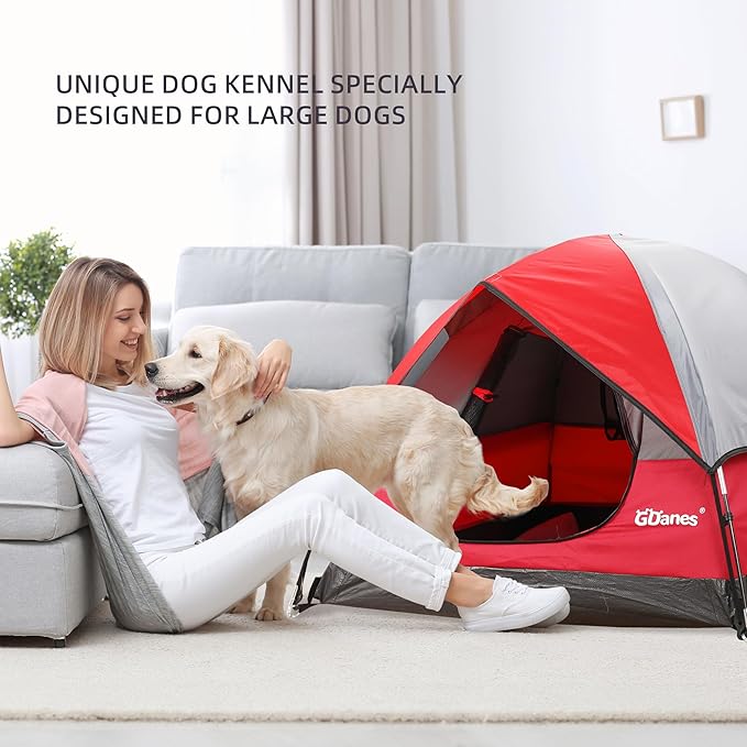 GDanes Red Dog Tent House - Portable Indoor/Outdoor Dog Bed with Soft Pad for Large Dogs, 42 x 42 x 32 Inches
