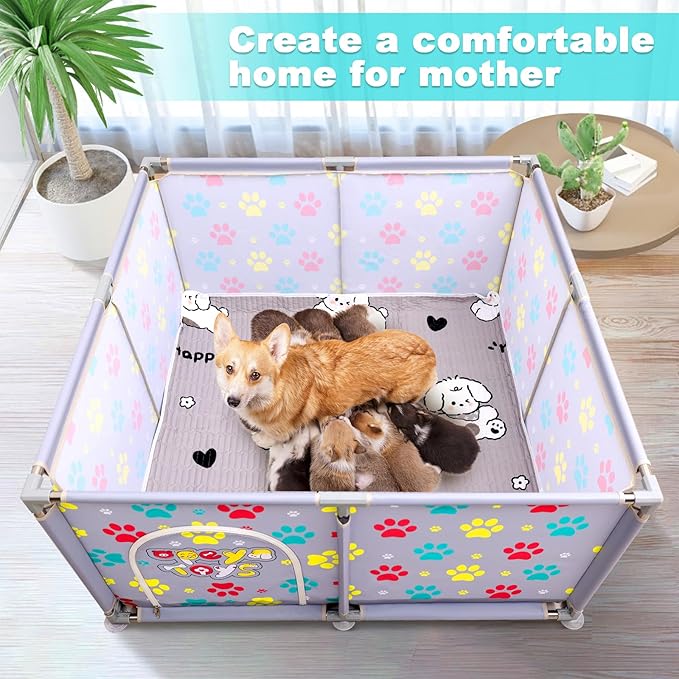 2025 Upgraded Whelping Box for Dogs,24.8’’Extra Tall Dog Whelping Pen with Whelping Pad,Dog Whelping Supplies for Large Small Breed Dogs(47" Dia.x24.8 H) (Grey)