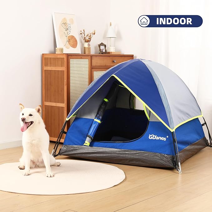 GDanes Blue Dog Tent House - Portable Indoor/Outdoor Dog Bed with Soft Pad for Large Dogs, 42 x 42 x 32 Inches