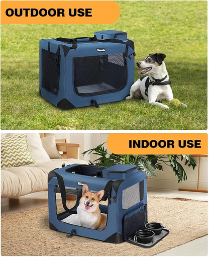Extra Large Dog Crate with 2 Foldable Bowl, 36 Inch Collapsible Travel Dog Crate Kennel with Soft Blanket for Medium Dogs,Indoor & Outdoor (36" L x 25" W x 25" H, Navy)