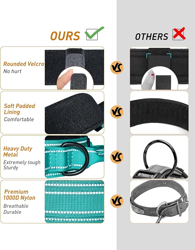 AUBELL Tactical Dog Collar - Adjustable Military Training Nylon Reflective Collar with Handle and Heavy Duty Durable Metal Buckle for Medium Large Dogs, with Airtag Holder and Patches(Teal, L)