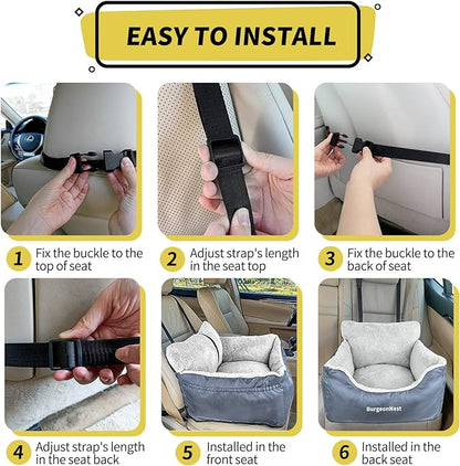 BurgeonNest Dog Car Seat for Small Dogs, Washable Soft Dog Booster Seats for Small Pets Under 25 lbs, Portable Dog Carseat Travel Bed with Storage Pockets and Clip-On Leash