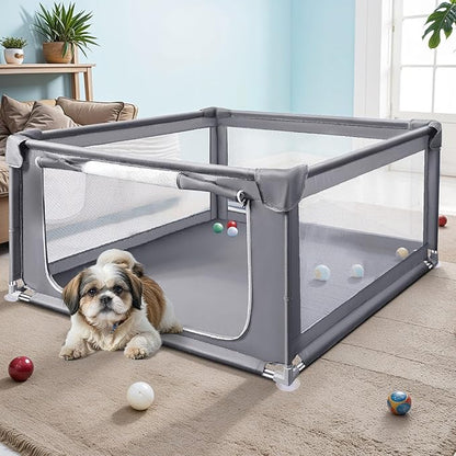 48x48x26 Inch Dog Playpen for Puppies & Small Dogs,Foldable Portable Soft Indoor/Outdoor Pet Fence with Gate,Dog Play Enclosure