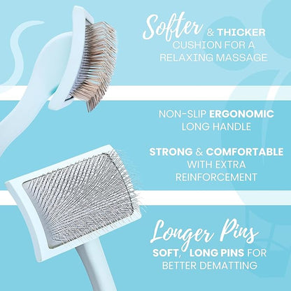 Pet Slicker Brush With Soft Massage Grooming Stainless Steel Pins - For Dematting, Shedding Fur, and Undercoat - Ideal Gift for Professional Pet Groomers - Long Slicker Brush - Flying Pawfect