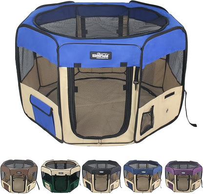 EliteField 2-Door Soft Pet Playpen (2 Year Warranty), Exercise Pen, Multiple Sizes and Colors Available for Dogs, Cats and Other Pets (52" x 52" x 32"H, Royal Blue+Beige)