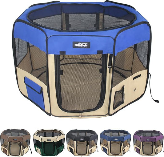 EliteField 2-Door Soft Pet Playpen (2 Year Warranty), Exercise Pen, Multiple Sizes and Colors Available for Dogs, Cats and Other Pets (52" x 52" x 32"H, Royal Blue+Beige)