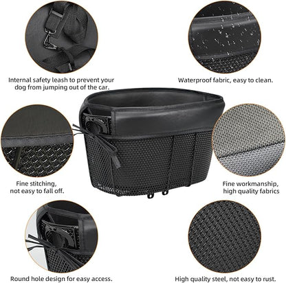 Dog Bike Basket,Soft-Sided Pet Bicycle Carrier Wiith Safety Strap,Pet Travel Bag,Quick Detachable Breathable Bicycle Basket Bag,Ride Bicycle Basket for Dogs and Cats Up to 16lbs, Black1