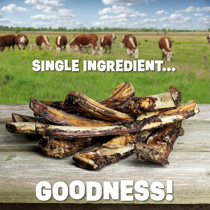Single Ingredient Dog Bones - Made in USA – 8-10” Beef Rib Bones - Natural Dog Bones for Aggressive Chewers - from USDA Inspected Beef - Hickory Smoked - Individually Wrapped (8 Piece Pack)