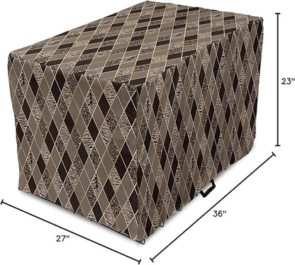 Lunarable Contemporary Brown Dog Crate Cover, Rhomb Check Pattern with Animal Skins, Easy to Use Pet Kennel Cover for Medium Large Dogs, 36 Inch, Umber Dark Brown