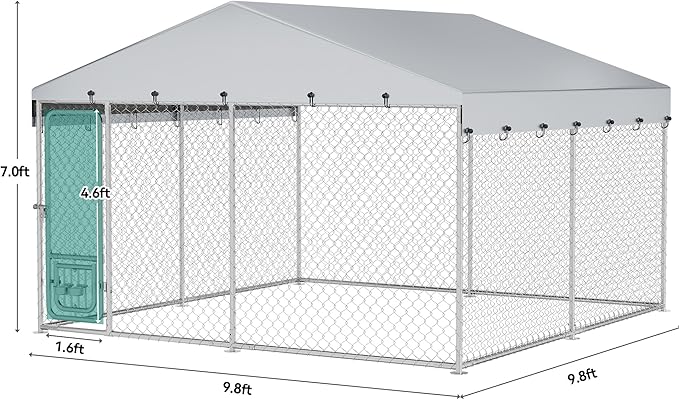 YITAHOME 10'x10' Large Outdoor Dog Kennel with Rotating Feeder Bowls, Outdoor Dog Enclosure with Roof, Heavy Duty Dog Cage for Large Dogs