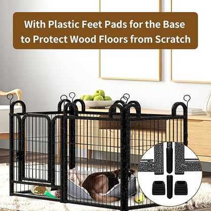 Puppy Playpen 6 Panels Small Dog Fence Outdoor Indoor Use 24" Height Anti-Rust with Doors Portable Dog Play Pen for RV Camping Yard, Total 11FT, 10 Sq.ft, Snowy Black
