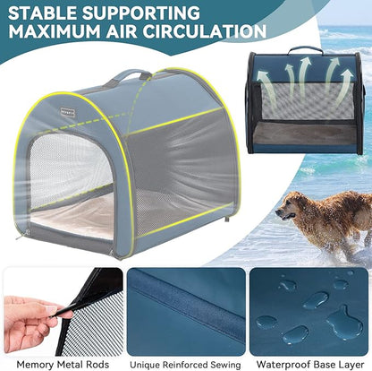 PETSFIT Soft Sided Dog Crate, Travel Dog Crate - 19 Inch Lightweight, Roomy, Easy to Set Up, Sturdy Portable Dog Kennel with Thick Mat, Navy Blue