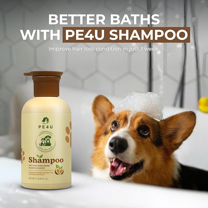 Natural Pet Shampoo for Dogs & Cats – Smooth Coat, Reduce Shedding & Odor Control – Coconut & Olive Oil Formula - Safe for Sensitive Skin, Hypoallergenic, Relieve Dry Skin - [Shampoo + Ear Drop]