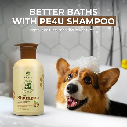 Natural Pet Shampoo for Dogs & Cats – Smooth Coat, Reduce Shedding & Odor Control – Coconut & Olive Oil Formula - Safe for Sensitive Skin, Hypoallergenic, Relieve Dry Skin - [Shampoo + Ear Drop]