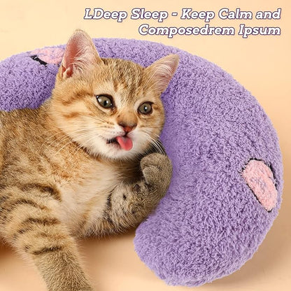 T'CHAQUE Dog Pillow Bed, Cat Calming Pillow, Dog Neck Pillow for Joint Relief Sleeping, Ultra Soft Half Donut Cuddler, Pillow Pet for Upper Spine Support, Doggy/Kitten Pillow Training Toy，Purple