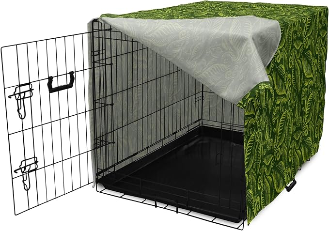 Lunarable Hunter Green Dog Crate Cover, Baroque Style Damask Floral Pattern with Leaves Swirled Branches Retro Design, Easy to Use Pet Kennel Cover for Small Dogs Puppies Kittens, 22 Inch, Lime Green