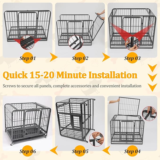 Dog Crates for Large Dogs 42 inch, Heavy Duty 10-Gauge Steel Dog Kennel Indoor Escape Proof, Wire Cage for High Anxiety or Arthritic Dogs Comfortable with Lockable Wheels, Bottom Tray Easy to Clean