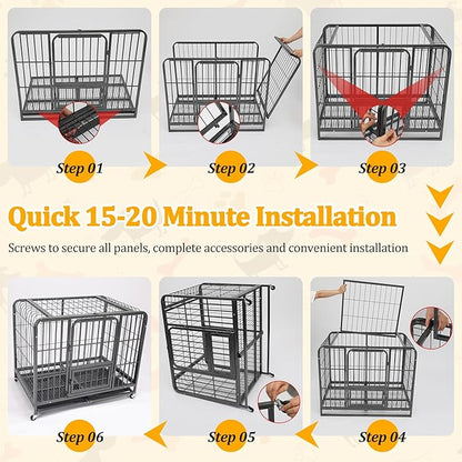 Dog Crates for Large Dogs 42 inch, Heavy Duty 10-Gauge Steel Dog Kennel Indoor Escape Proof, Wire Cage for High Anxiety or Arthritic Dogs Comfortable with Lockable Wheels, Bottom Tray Easy to Clean
