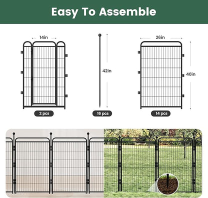 Gardner Pet Dog Playpens, 40" H 16 Panels Dog Pen Outdoor/Indoor Dog Fence Exercise Pen for Small/Medium/Large Dogs, Foldable Pet Play Yard Gate with Gravity Automatic Lock, Pet Playpen, Black
