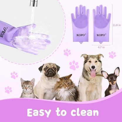 ROPO silicone gloves for pet grooming, multi-functional gloves for pet hair shedding, bathing, and massage (Purple)