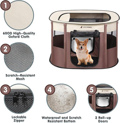 Foldable Pet Playpen,Cat Puppy Playpen,Portable Dog Cage Soft Portable Exercise Kennel Tent,Puppy Kitten Pen Indoors/Outdoors Pet Tent Fence (Medium (32"*24"*22"), Coffee)