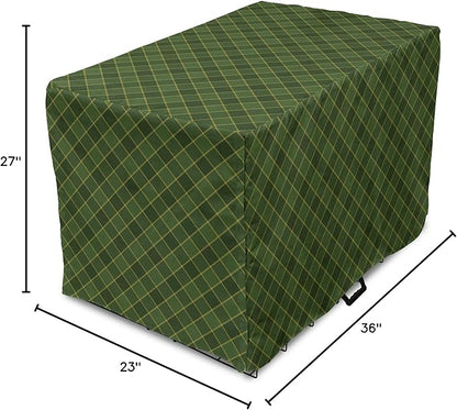 Lunarable Green Dog Crate Cover, Traditional Old Fashioned Argyle Pattern Retro Style Plaid, Easy to Use Pet Kennel Cover for Medium Large Dogs, 36 Inch, Forest Green Green