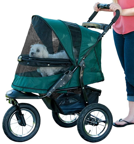 Pet Gear No-Zip Jogger Pet Stroller for Cats/Dogs, Zipperless Entry, Airless Tires, Easy One-Hand Fold, Cup Holder + Storage Basket New Forest Green