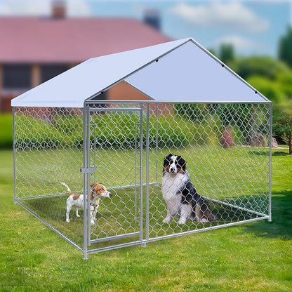 Large Outdoor Dog Kennel, 6.6 × 6.6 × 5FT Heavy Duty Dog Cage with Roof and Secure Locks, Spacious Dog Crate Fence for Dogs, Chicken Outside