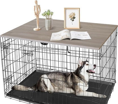 Deblue Dog Crate Table Topper, Dog Kennel Table Topper for 36 Inches Cage, Rustic Style Decorative Dog Crate Table Topper for 36 Inches Wire Crate - Grey