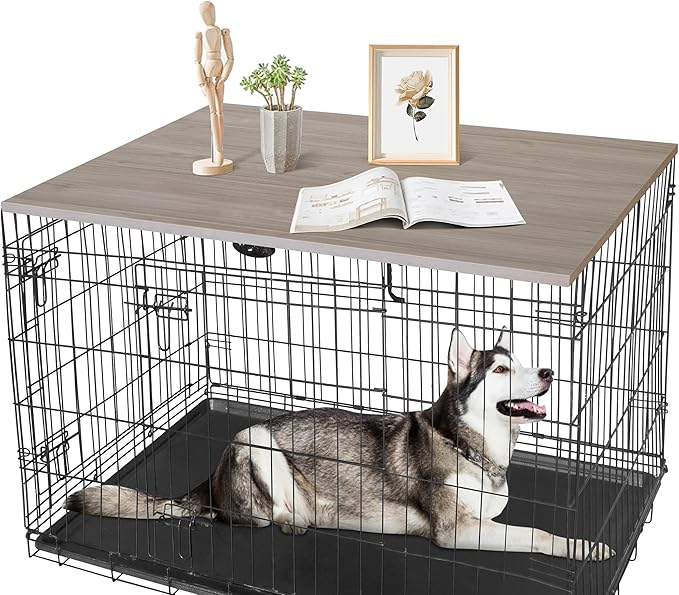 Deblue Dog Crate Table Topper, Dog Kennel Table Topper for 42 Inches Cage, Rustic Style Decorative Dog Crate Table Topper for 42 Inches Wire Crate - Grey