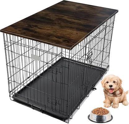 Skywin Dog Crate Topper Wood (Rustic) - 42 x 28 Inches Dog Crate Table Topper, Premium Dog Kennel Topper, Functional Pet Crate Furniture Table Dog Crate Accessories (Does NOT Include Dog Crate)