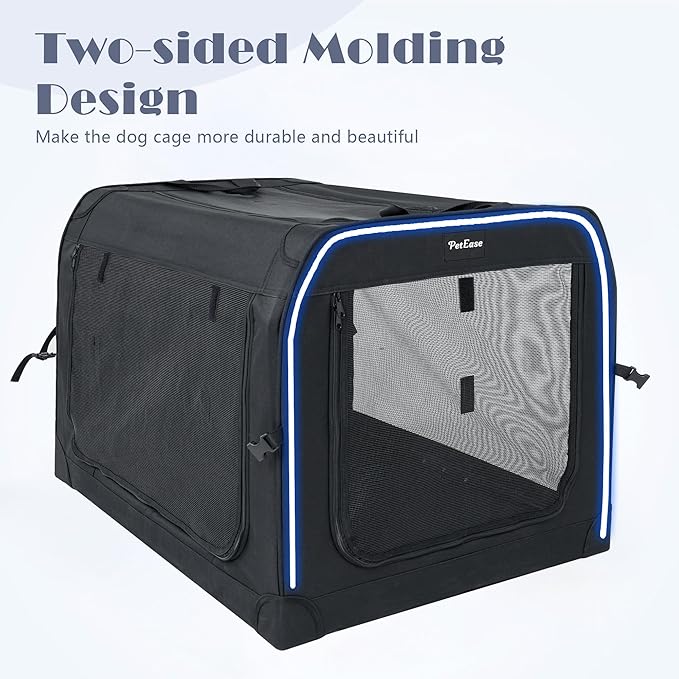 Collapsible Dog Crates for Medium/Large Dogs, 3-Door Soft-Sided Pet Crate with Durable Mesh Windows, Portable Foldable Travel Kennel for Indoor, Outdoor & Car Use