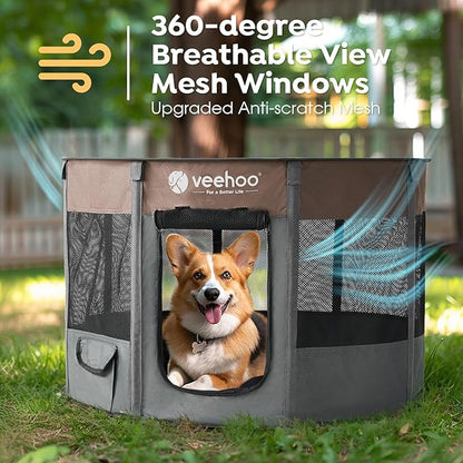 Veehoo Portable Puppy Playpen, Pet Kitten Playpen for Indoor Portable PopUp Dog Kennel Foldable Playpen Outdoor Tent Crate with Carrying Case for Kitten Puppy Small Animal,Coffee 29.1"Lx29.1"Wx16.9"Th