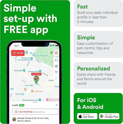 GPS Pet Tracker for Dogs by Petloc8 - Dog Tracker Fits on Your Pets Collar, Waterproof, Smart App Controllable Geofencing and Pet Location History - 3 Months Prepaid Subscription Included