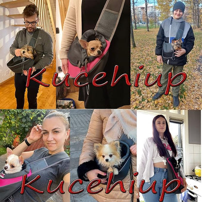 Kucehiup Dog Sling Carrier for Small Dogs Cat Carrier Breathable Mesh Bag(Fits Approximately 3 lbs to 6 lb Pets)(Rose Red)