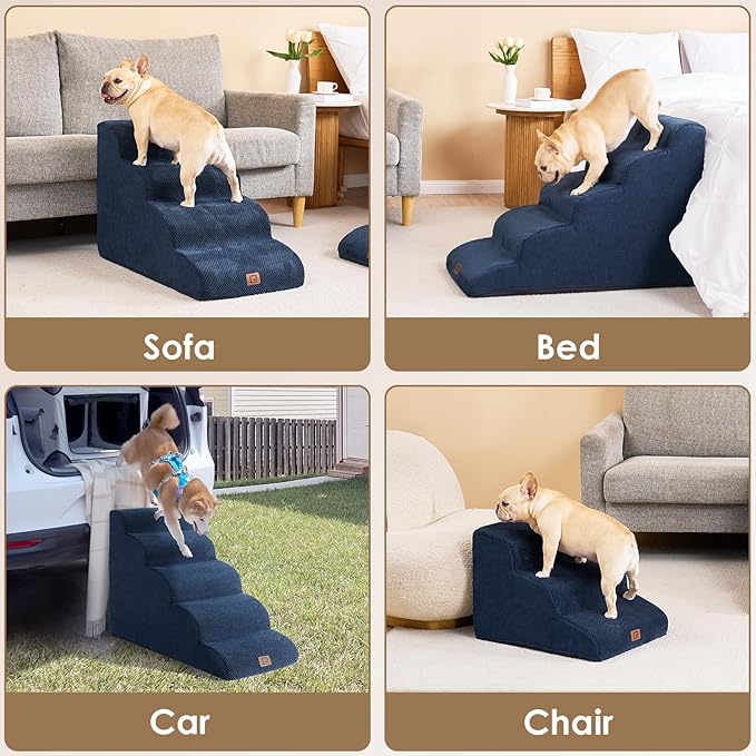 EHEYCIGA Curved Dog Stairs Ramp for High Beds 22.6" H, 5-Step Dog Steps for Small Dogs and Cats, Pet Stairs for High Bed Climbing, Non-Slip Balanced Pet Step Indoor, Navy