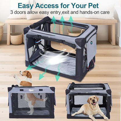 Ownpets Collapsible Dog Crate 26 Inch Portable Travel Dog Soft Crate with Detachable Storage Bag and Double-Sided Mat, 3-Door Dog Kennel for Indoor and Outdoor