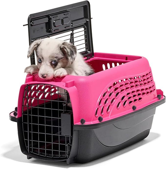 Petmate Two Door Pet Kennel for Pets up to 15 Pounds, Pink/Black, 19" Long, Made in USA