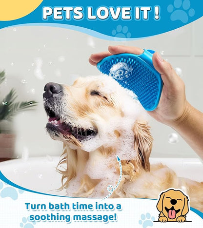 4PCS Dog Bath Brush Pet Massage Shampoo Brush Dog Scrubber for Dog Washing Brush Scrubber Pet Bath Massage Brush with Soft Silicone Bristles for Dog Cat Grooming Cleaning(Blue Blue Blue)