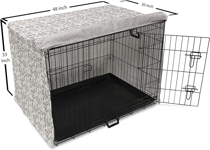 Lunarable Football Dog Crate Cover, Cup Ball Cheerleader Player Sneakers Sports Equipment Sketch Pattern, Easy to Use Pet Kennel Cover for Medium Large Dogs, 48 Inch, Charcoal Grey and White