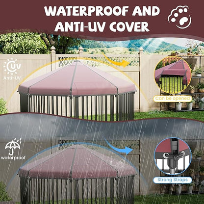 Large Dog Kennel Outside with Roof, Outdoor Dog Kennel with Metal Gate, Heavy Duty Hexagonal Dog Kennel with Lock for OuLarge Dog Kennel Outside with Roof, Outdoor Dog Ketdoor Backyard (4.9x4.9x3.6FT)