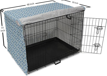 Lunarable Yellow and Blue Dog Crate Cover, Portuguese Traditional Tiles Abstract Mosaic Floral Swirl Motifs, Easy to Use Pet Kennel Cover for Medium Large Dogs, 48 Inch, Blue Orange Yellow