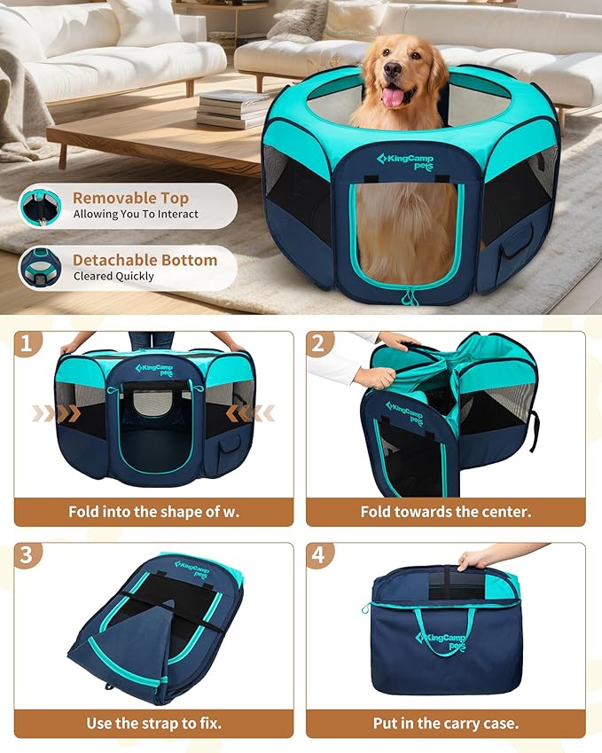 KingCamp Dog Playpen, Portable Foldable Cat Kitten Puppy Tent Crates 29"/36"/50" Pop Up Pet Playpen with Zippered Bottom & Cover for Indoor Outdoor Use (Medium, Green)