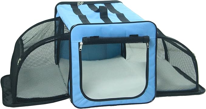 PET LIFE 'Capacious' Dual-Sided Expandable Spacious Wire Folding Collapsible Lightweight Pet Dog Crate Carrier House, Small, Light Blue