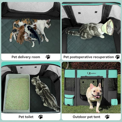 Dog Cat Playpen28/31/35in, Pet Puppy Portable Playpens for Outdoor Travel Crate, Indoor After Surgery Use, Foldable Dog Kennel Tent for Rabbit or Small Animals and Tent Stakes (Green, Small)